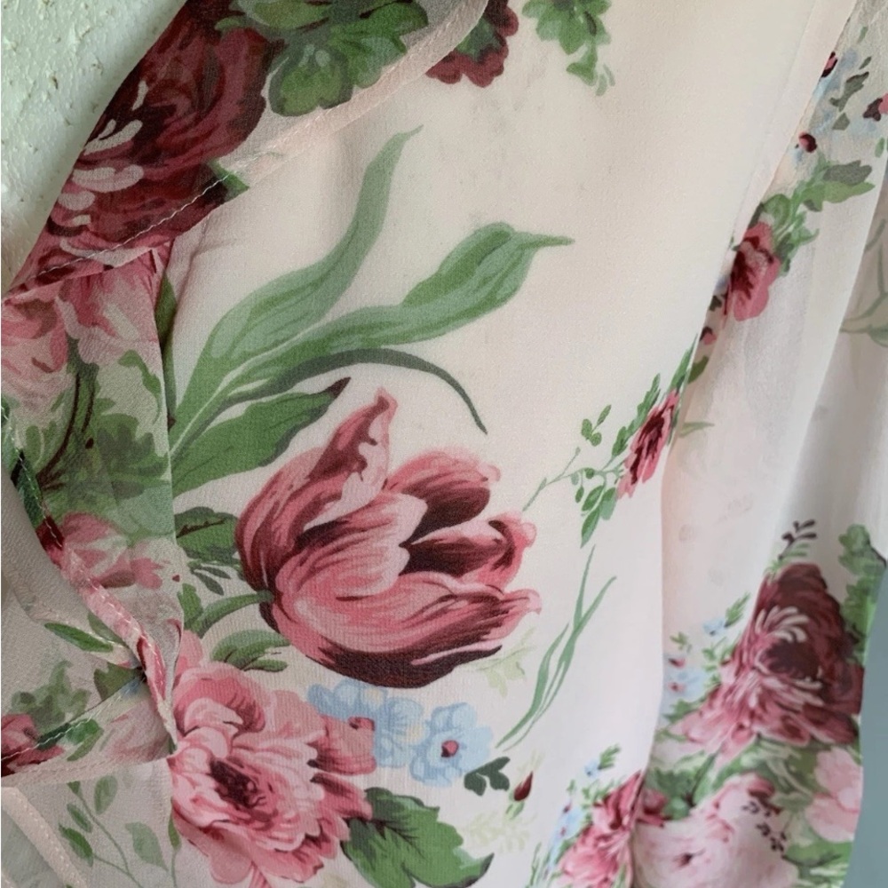 Laura Ashley Pink Floral Ruffle Silk Blouse - Picture 2 of 8